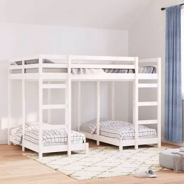 Berkfield Home Triple Bunk Bed Frame in White Solid Pine Wood, W/D/H: 140 x 200 cm