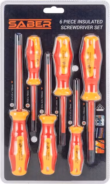 Saber Six Piece Insulated Manual Screwdriver Set in Black and Red