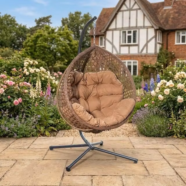 Rosewood & Stone Home Lanhydrock Single Egg Chair in Brown with Rattan and Metal Frame