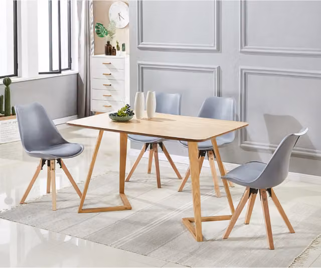 Life Interiors Sophie Dallas Mid-Century Dining Set with Rectangular Table and 4 Grey Chairs