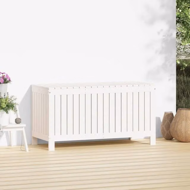 Berkfield Home Garden Storage Box in White Solid Pine Wood, W/D/H: 115 x 49 x 60 cm