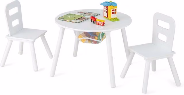 COSTWAY Modern White Round Activity Table and Chairs Set for Children