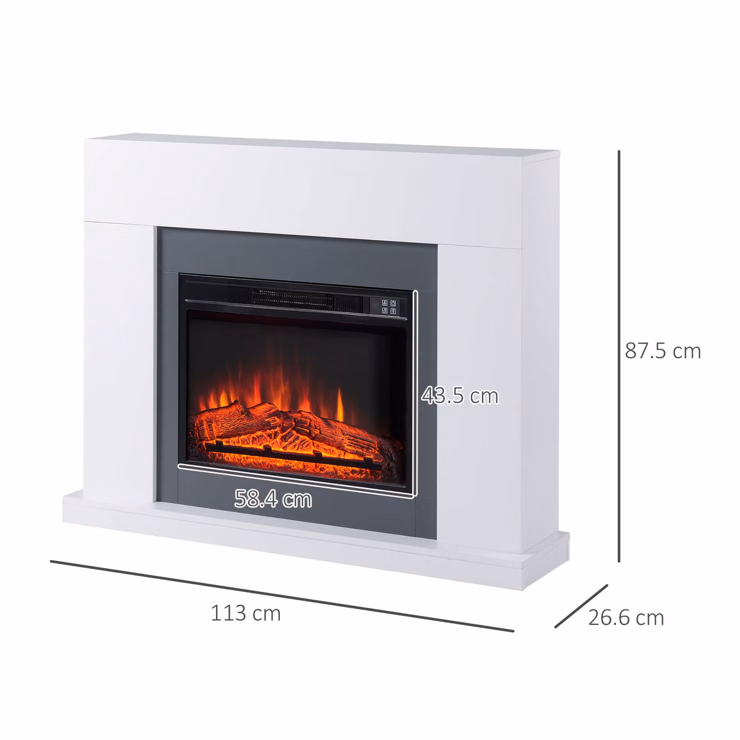 HOMCOM Electric Fireplace Suite with Remote Control, 2000W Freestanding Heater with LED Flame Effect, White – 3