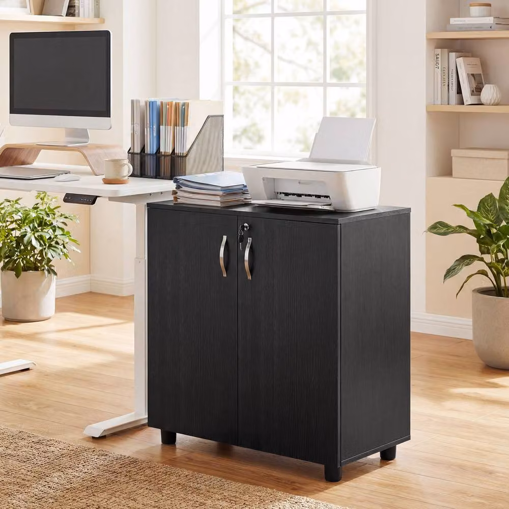 Rolipo Modern Black MDF Lockable Office Storage Cabinet with Adjustable Internal Shelves – 3