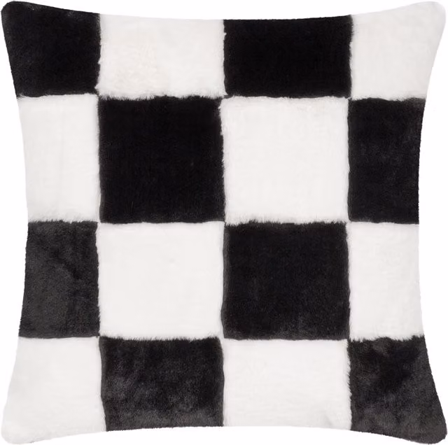 Make it a Home Cozee Check Faux Fur Feather Rich Square Cushion in Black
