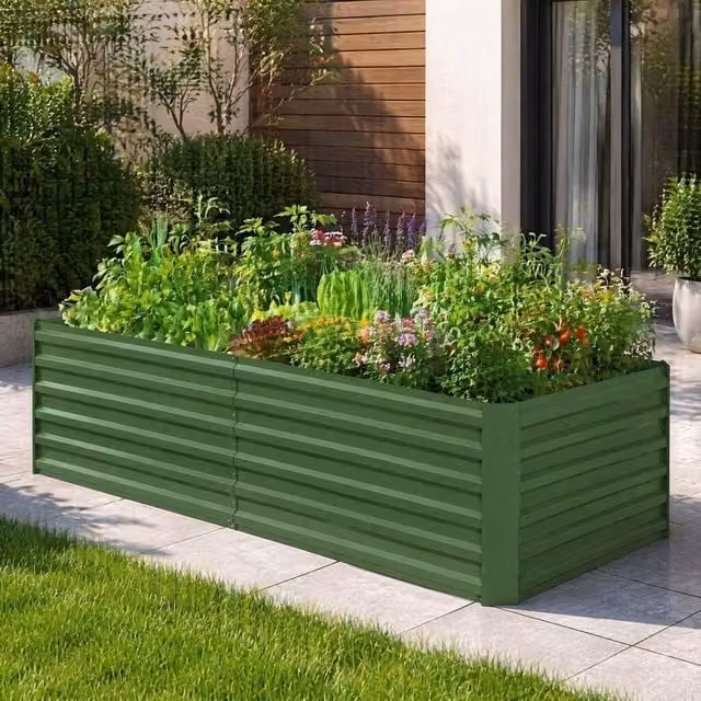 STILVORA Set of 2 Green Steel Raised Garden Beds W/D/H: 180 x 90 x 59 cm
