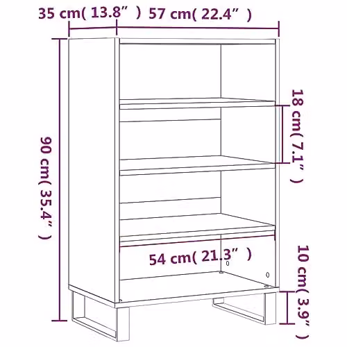 vidaXL Highboard in Smoked Oak, Brown Engineered Wood and Metal, W/D/H: 57 x 35 x 90 cm – 3