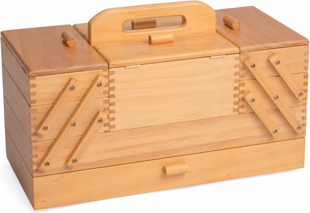 HobbyGift 4 Tier Cantilever Wood Sewing Box in Brown and Yellow