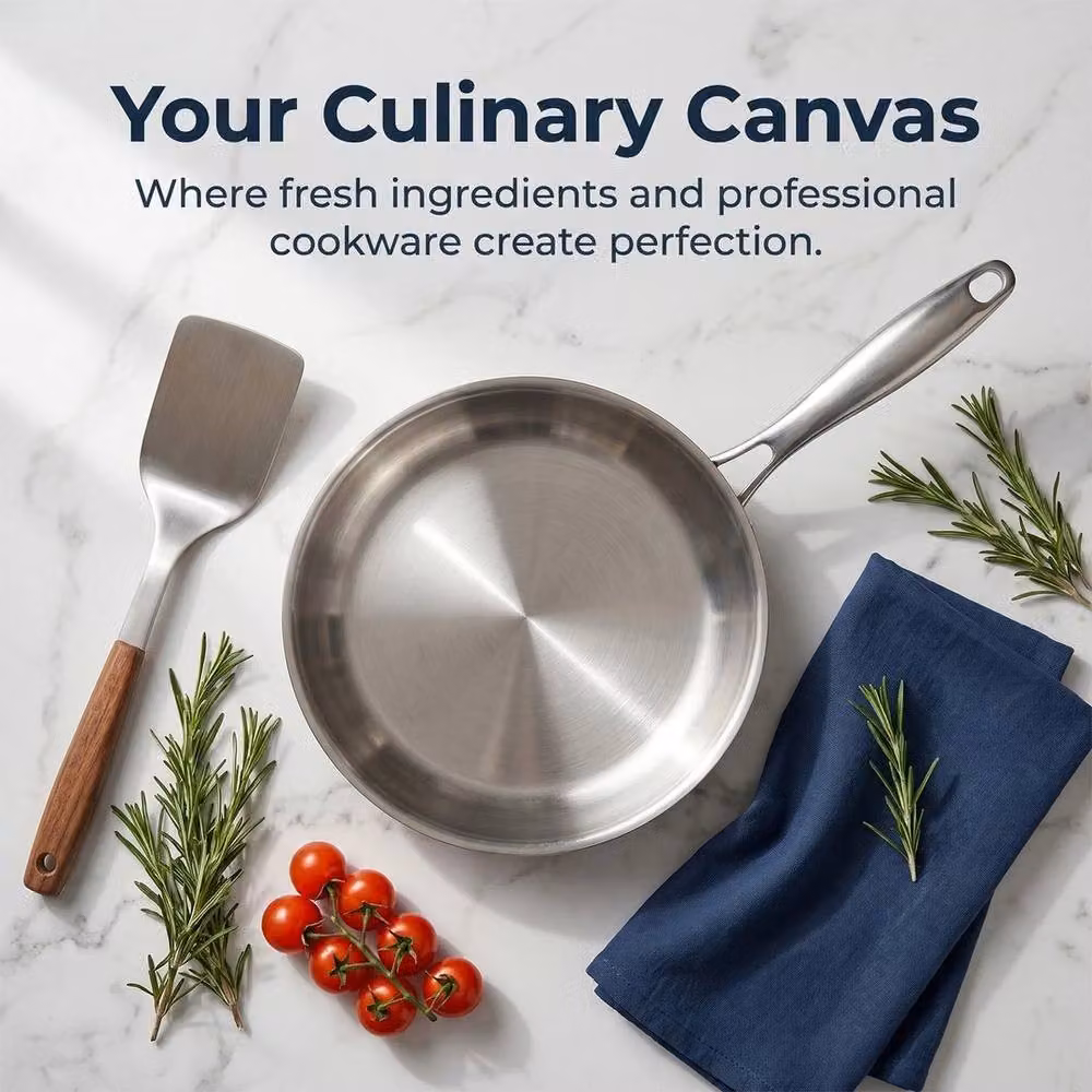 PAWNORA Stainless Steel Frying Pan, Silver, Diameter: 21.5 cm – 5