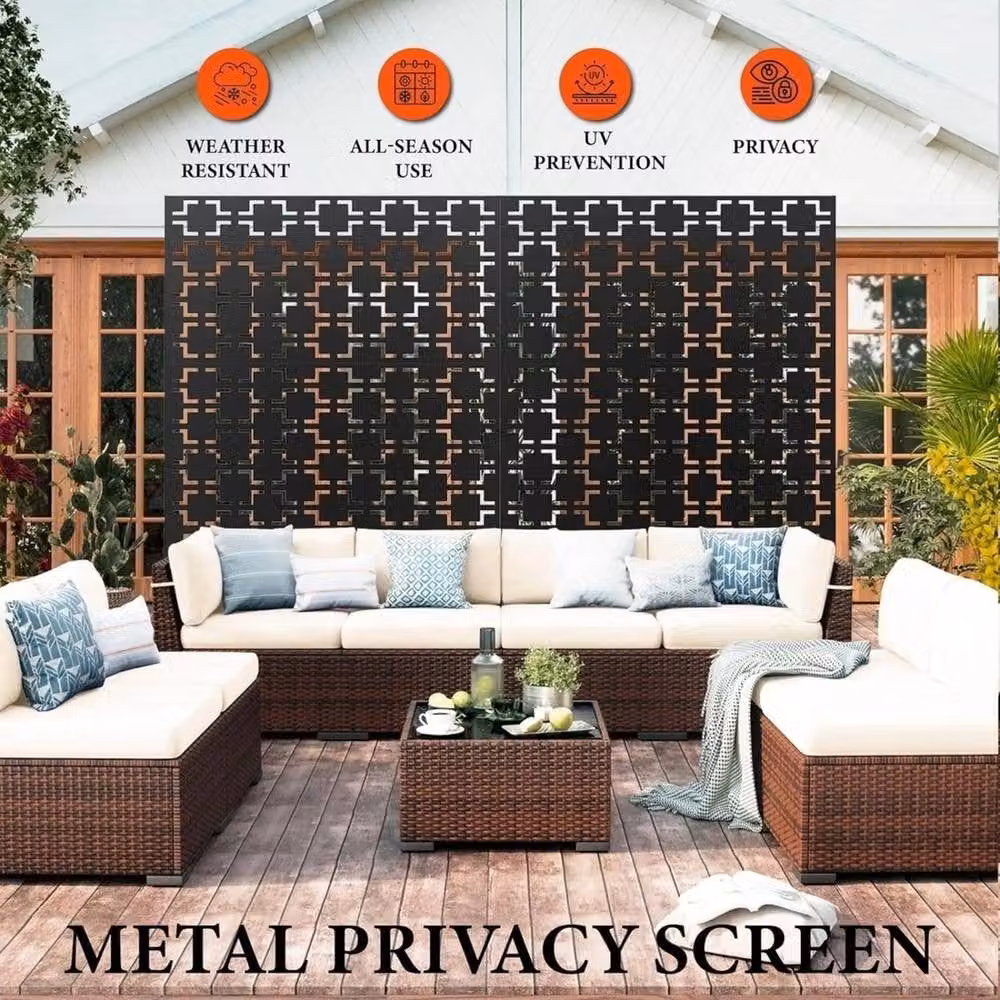 VOGREX Heavy Duty Steel Freestanding Outdoor Privacy Screen in Black, H 178 cm x W 122 cm – 2