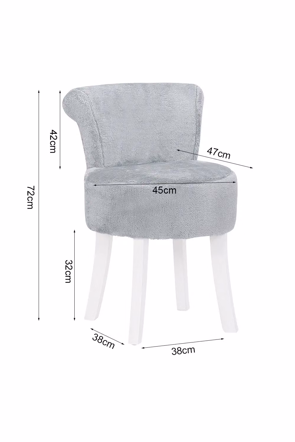 Living and Home Modern Plush Upholstered Dressing Footstool in Grey with White Legs – 2