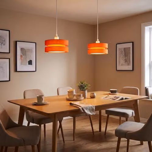 Happy Homewares Modern Orange Linen Fabric Triple Tier Ceiling Pendant Light Shade, Diameter: 26 cm – 3
