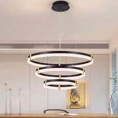 Garwarm Modern Dimmable LED 2 Ring Tiered Chandelier with Acrylic Crystal in Black, Diameter: 60 cm – 2