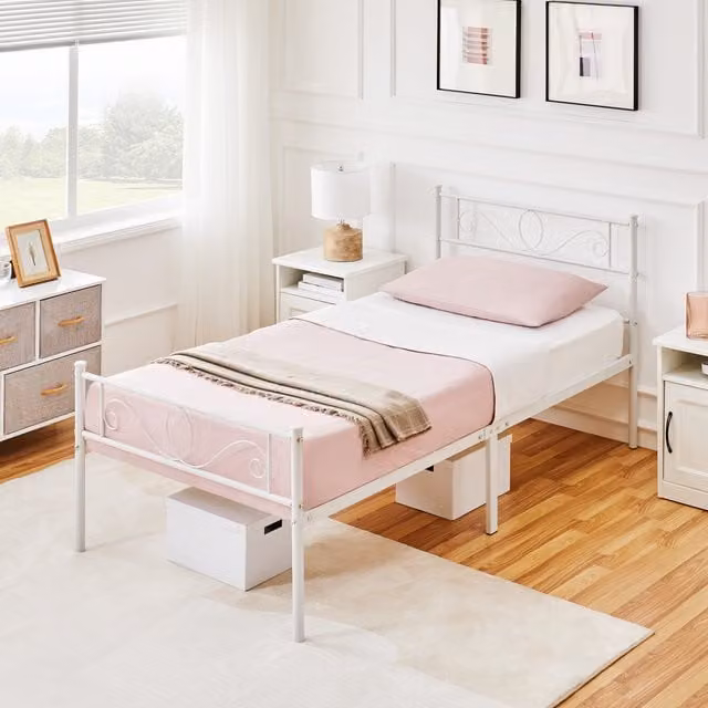 Yaheetech Metal Bed Frame in White, W/D/H: 90 x 200 cm
