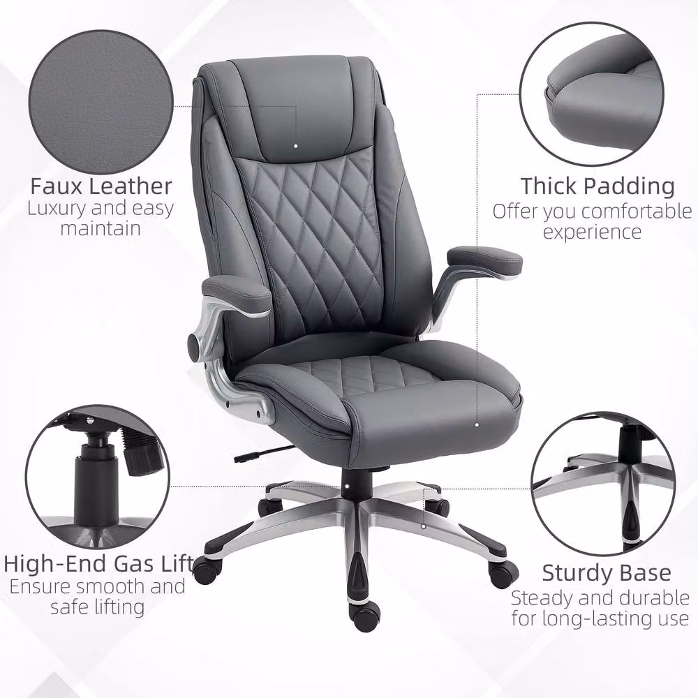 ERGOVEXA Executive Swivel Office Chair in Grey Faux Leather with Armrests – 6
