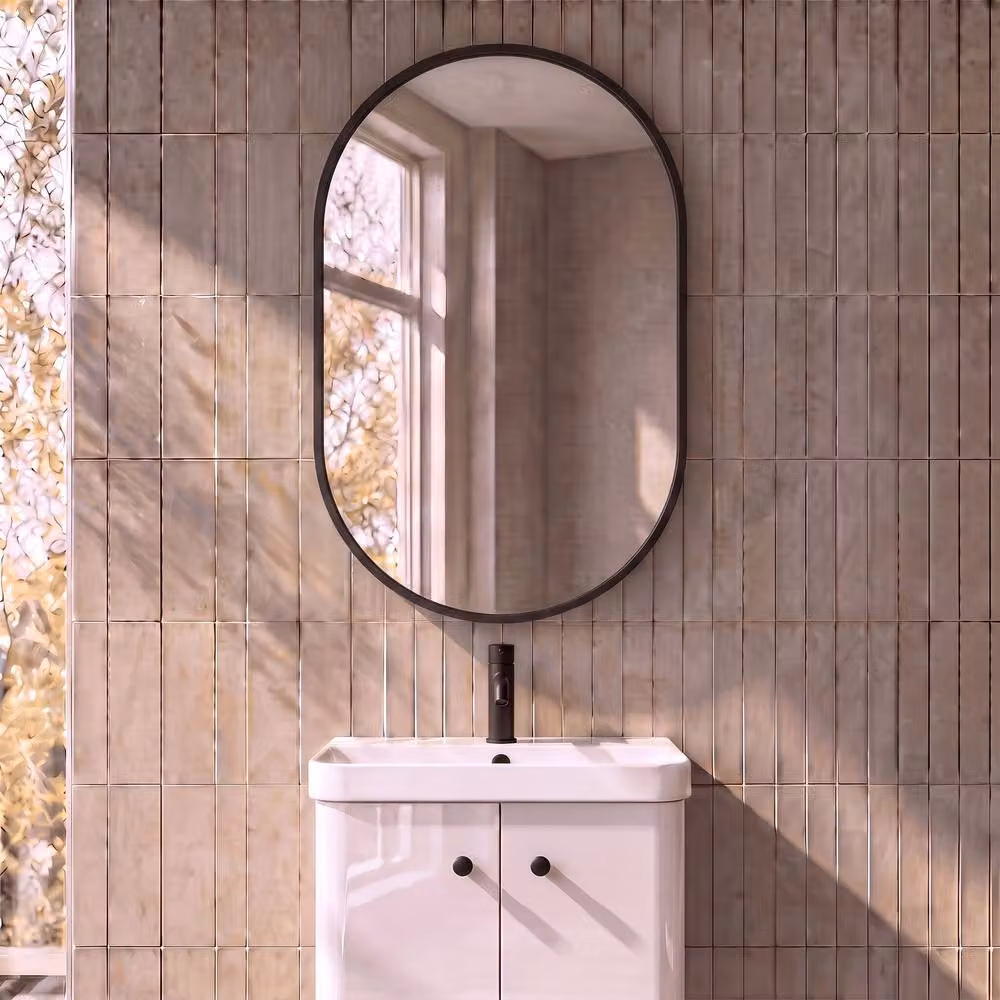 Balterley Oval Framed Rectangular Bathroom Mirror, Wall Mounted, Matt Black, W: 50 cm, H: 80 cm – 2