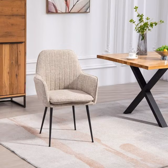 Artemis Home Set of 2 Modern Carrara Fabric Dining Chairs in Brown, Gold and Beige with Metal Legs