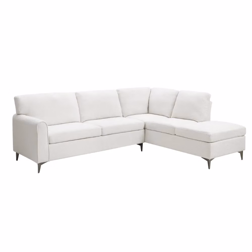 Home Detail Alyssum Right-Hand Corner Sofa in White, 4-Seater Upholstered L-Shape Fabric Sofa with Scatter Cushions – 2