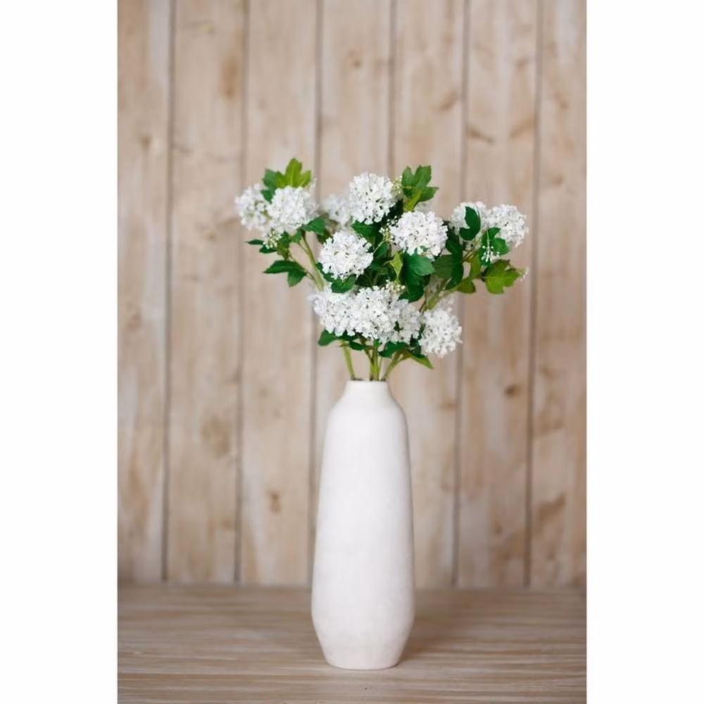 Lemon Pavilion Snowball Viburnum Floral Spray in White, Green and Beige, Height: 77 cm – 2