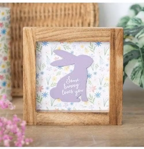 KDMD Some Bunny Loves You Wooden Tabletop Frame Sign in White, Purple and Multicolour