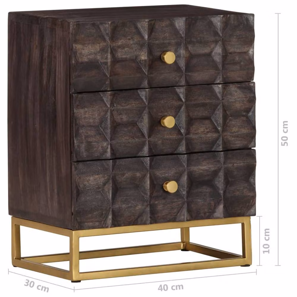Berkfield Home Black Solid Mango Wood Bed Cabinet W: 40 cm, D: 30 cm, H: 50 cm – 4