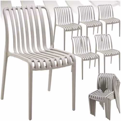 tectake Set of 6 Modern Stackable Garden Chairs in Beige Plastic for Terrace or Balcony – 1