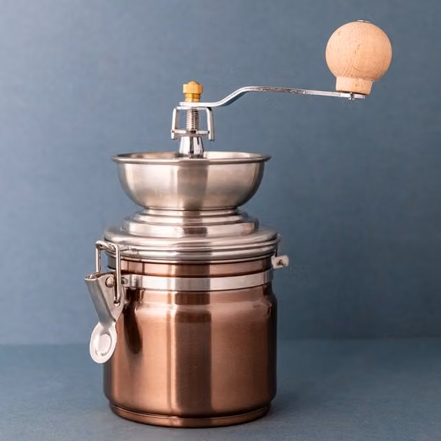 La Cafetire Traditional Coffee Grinder in Bronze Copper-Effect with Wood and Metal Details