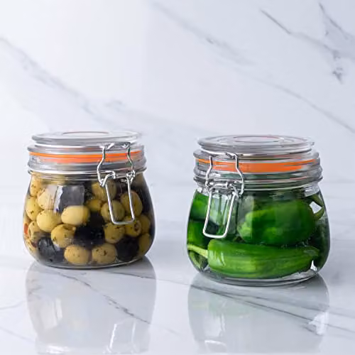 Argon Tableware Set of 6 Leakproof Glass Storage Jars with Clip Lids and Labels, 500ml, Transparent – 4
