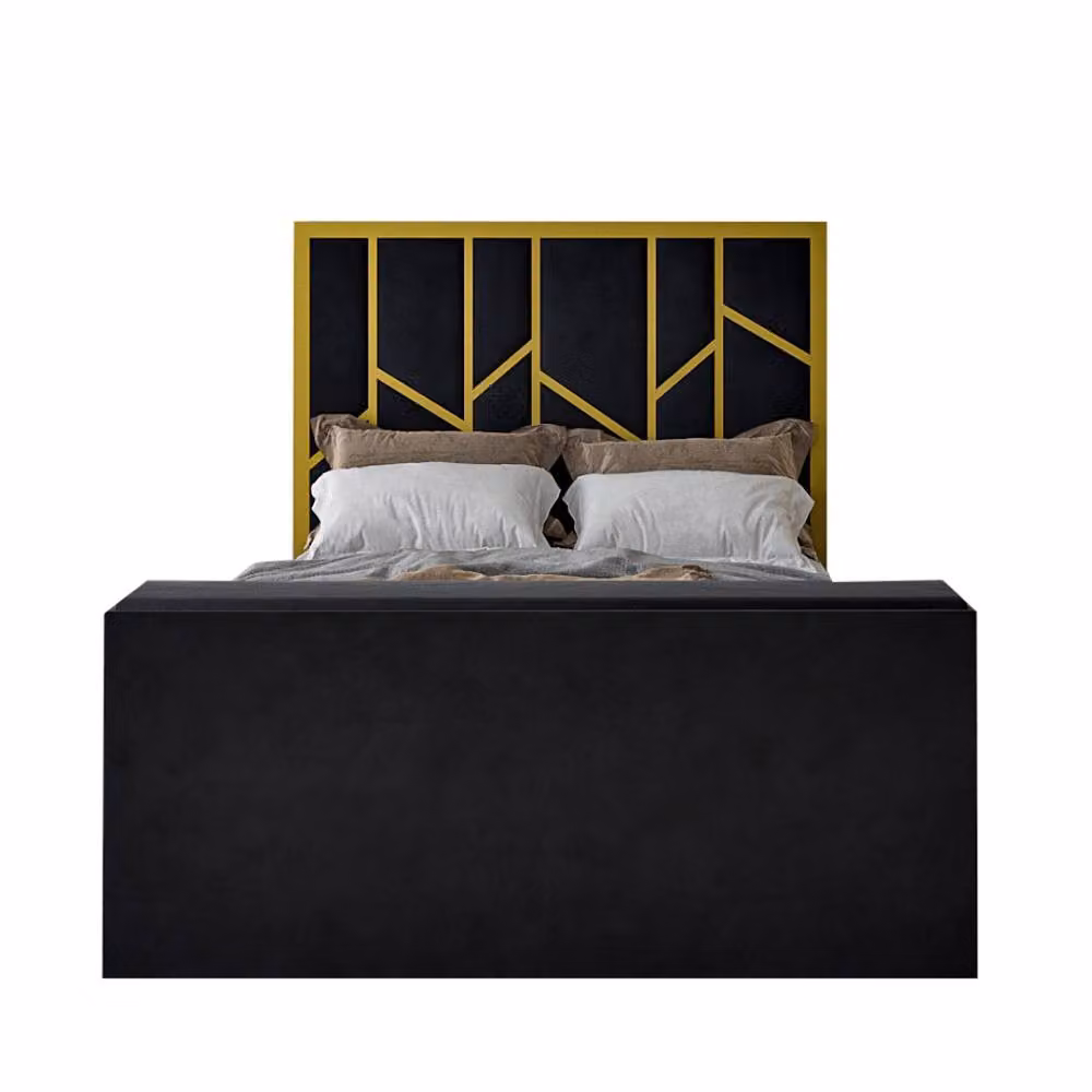 KDMD Sherlock Luxe Upholstered Gold and Black Television Bed Frame, Double, 140 x 200 cm – 3