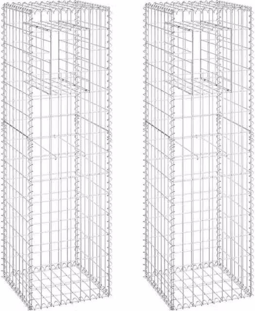 Berkfield Home Silver Steel Gabion Basket Posts, 2 Pack, W/D/H: 40 x 40 x 140 cm – 1