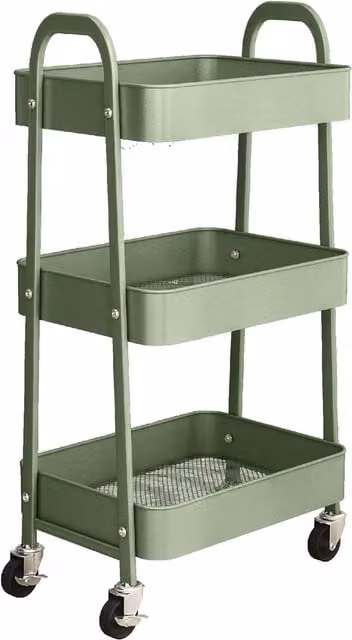 Simpa 3 Tier Metal Multipurpose Wheeled Storage Tray Cart in Matt Dark Green, H x W x D: 78.5 x 46 x 30.5 cm – 1