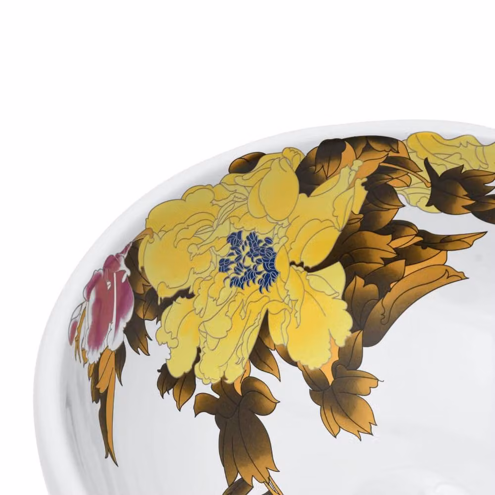 Berkfield Home Round Ceramic Countertop Basin in White and Multicolour, W: 41 cm, H: 14 cm – 2