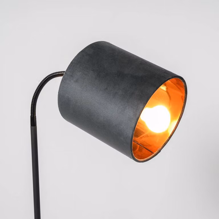 K LIVING Hove Adjustable Floor Lamp with Grey Fabric Shade and Gold/Brass Base, Height: 170 cm