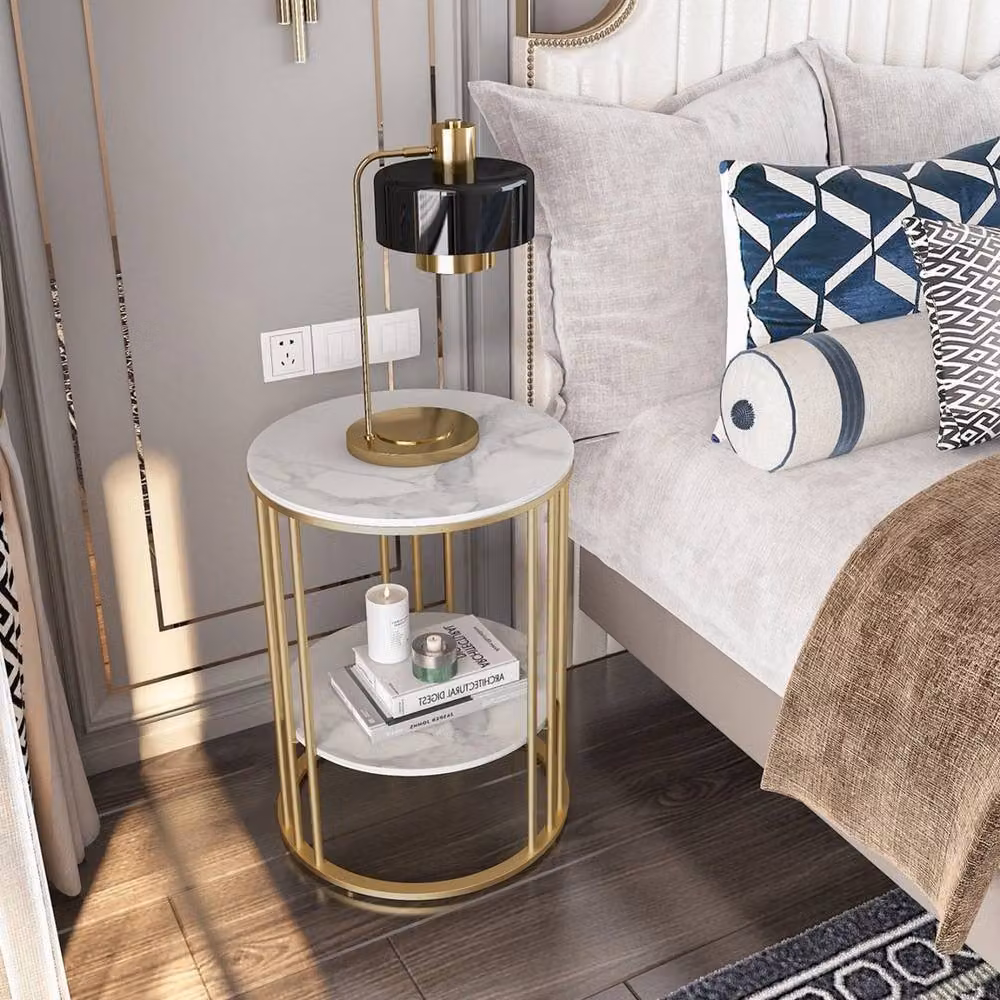 KORVIXA Round White and Gold Metal Accent Side Table – 4