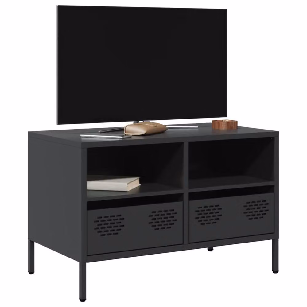Berkfield Home Industrial TV Cabinet in Matt Black Metal, W: 68 cm, D: 39 cm, H: 43.5 cm – 2