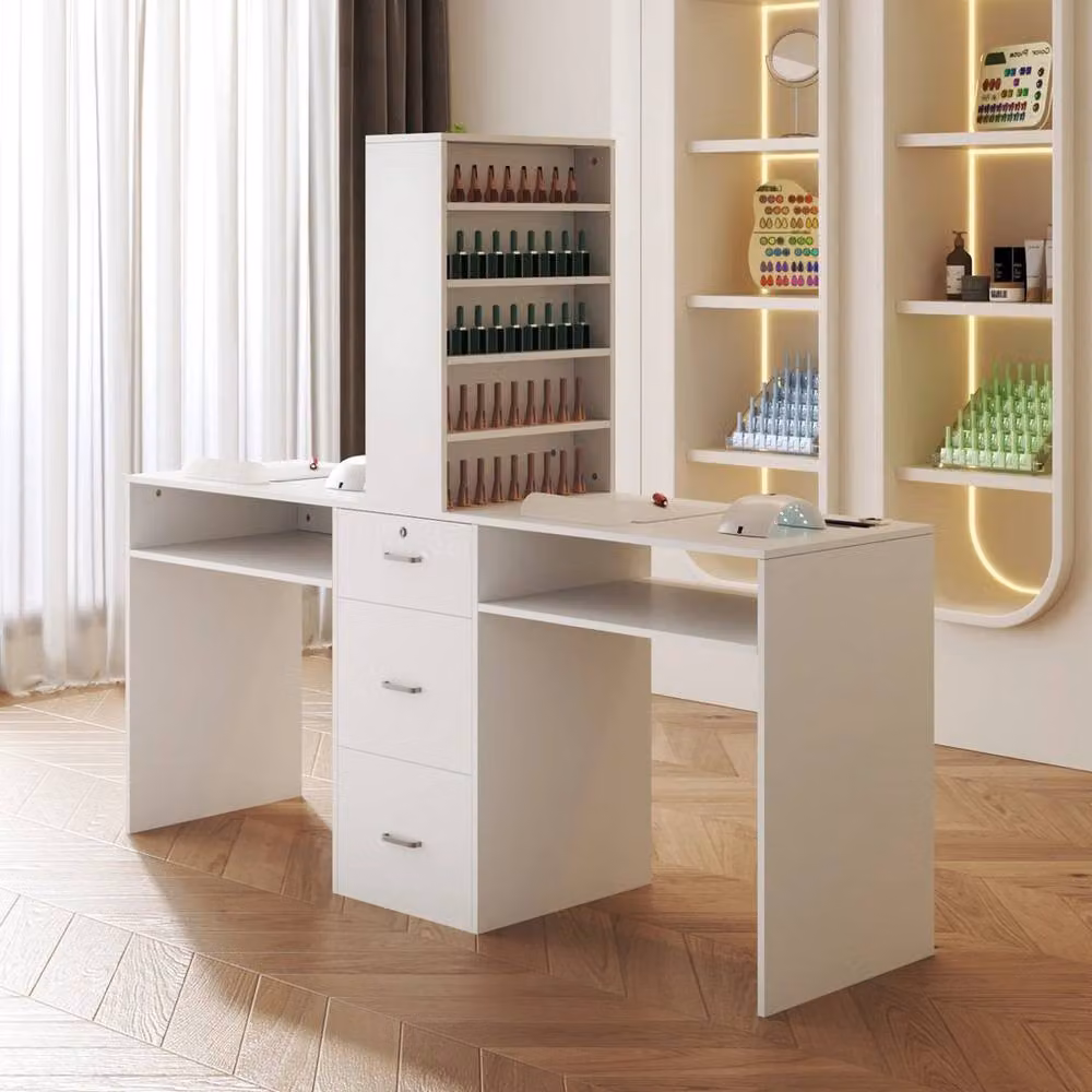 EONLION White Manicure Table and Beauty Salon Storage Desk Workstation – 3