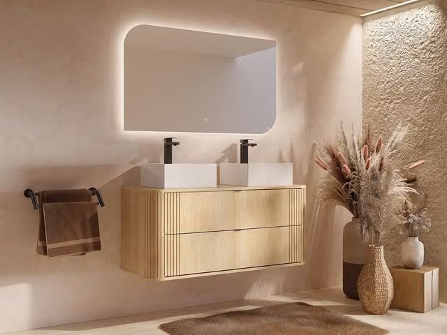 Vente-unique FILOR Wall-Hung Vanity Unit in Light Oak