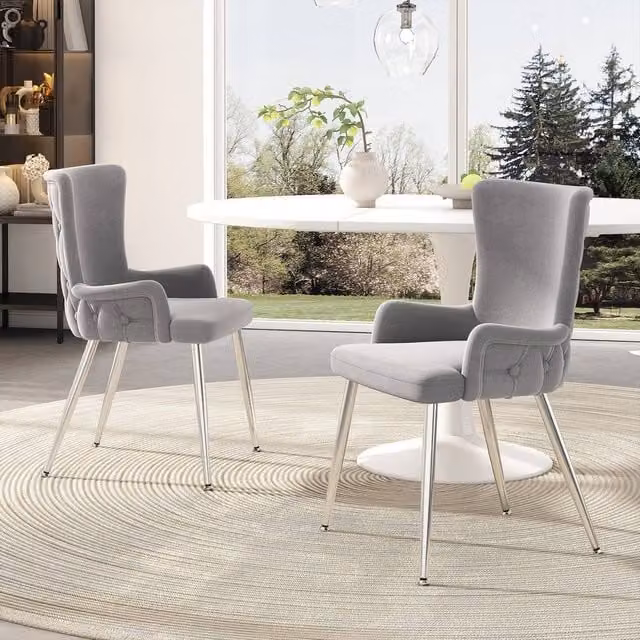ModernLuxe Set of 4 Grey Velvet Dining Chairs with Metal Legs