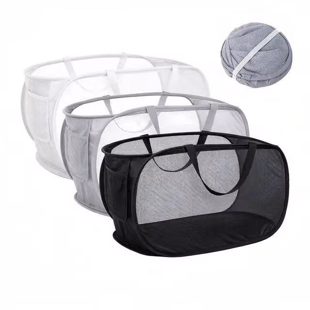 NESTLUNE 3 Pack Collapsible Mesh Laundry Baskets with Handles in Multicolour