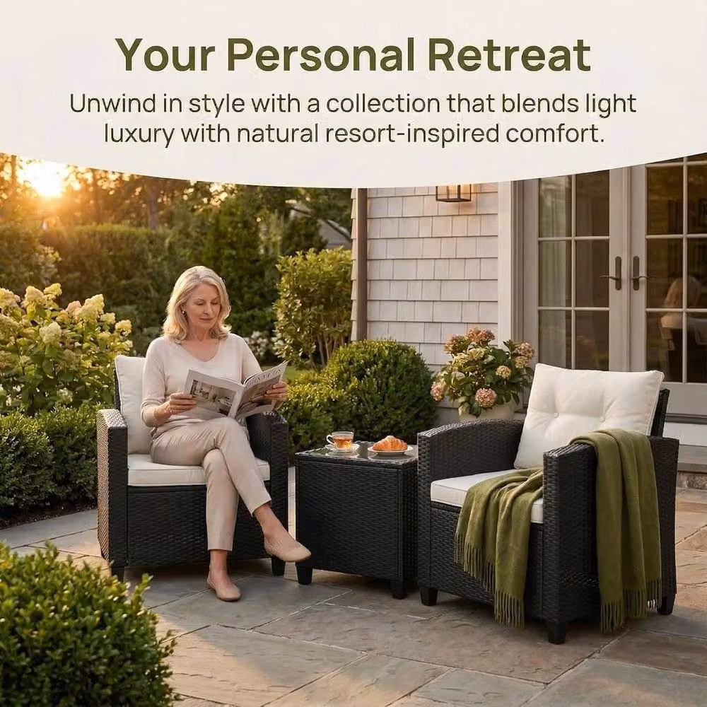 SPETLEK 3 Piece Black Rattan Garden Furniture Set for Adults – 3