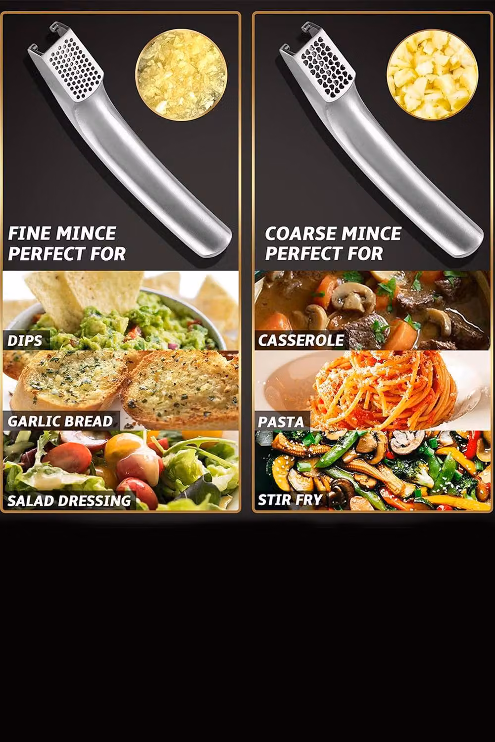 Gourmet Easy Stainless Steel Garlic Press with Two Detachable Handles for Fine and Coarse Mincing in Silver – 2
