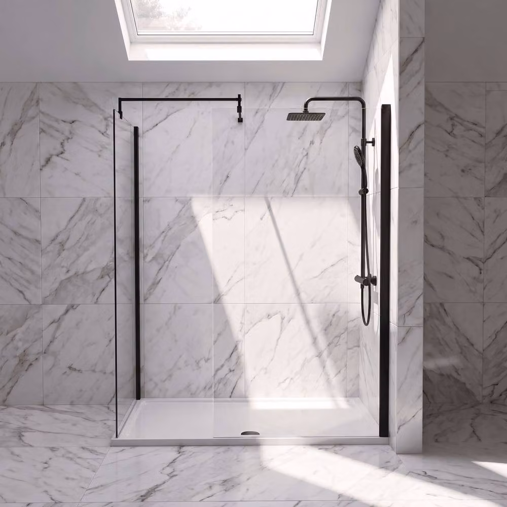 Balterley Walk-In Wetroom Bundle in Matt Black with Rectangular Tray and Transparent Glass, W: 1500 mm, D: 800 mm – 2