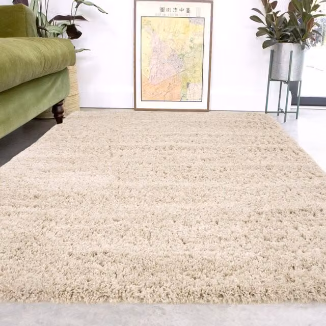 Kukoon Beige Super Soft Shaggy Rug, W: 240 cm, D: 330 cm