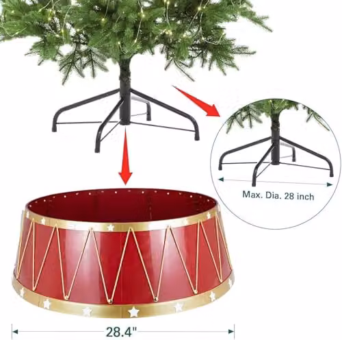Shatchi Foldable Christmas Tree Skirt Base Cover in Red or Gold, Diameter: 72.1 cm – 6