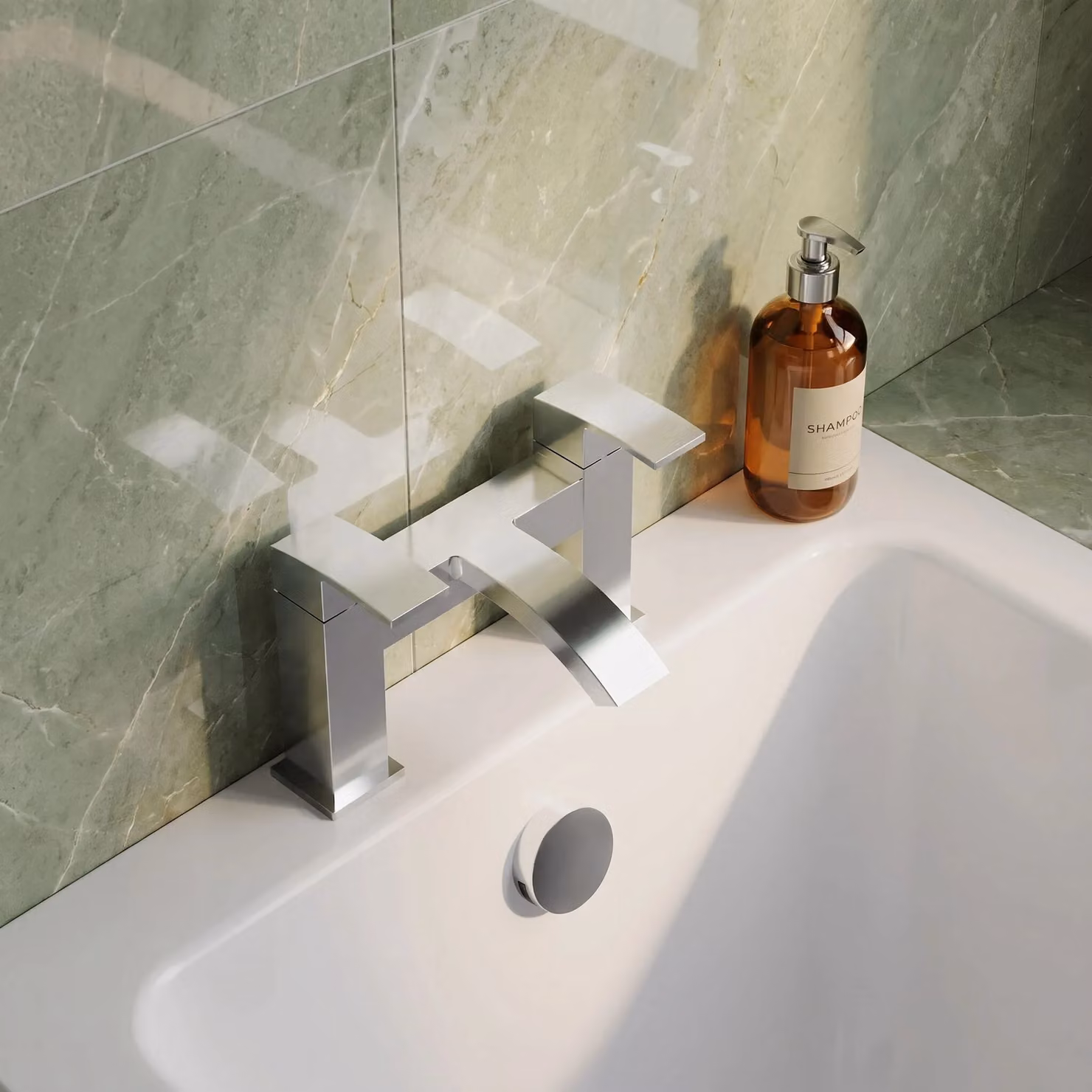 Balterley Contemporary Soft Square Dual Lever Deck Mounted Bath Filler Tap with Ceramic Disc Technology, W/D/H: 22.9 x 12.7 x 13.8 cm, Chrome Silver – 2