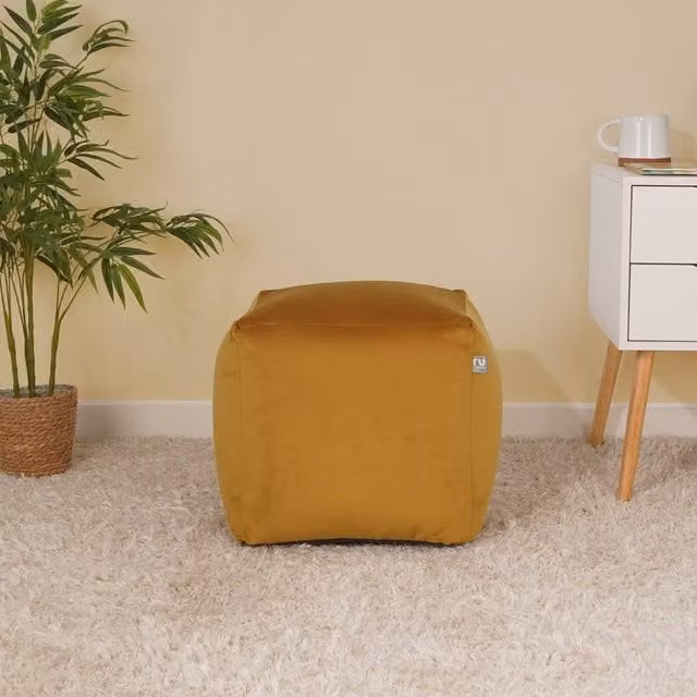rucomfy Velvet Cube Bean Bag Pouffe in Yellow – 1