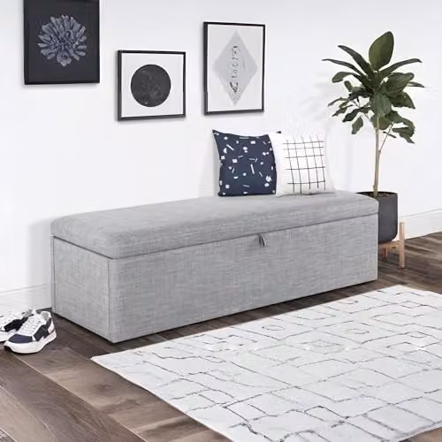 Julian Bowen Sorrento Upholstered Blanket Box in Light Grey, W/D/H: 140 x 45 x 41 cm – 1
