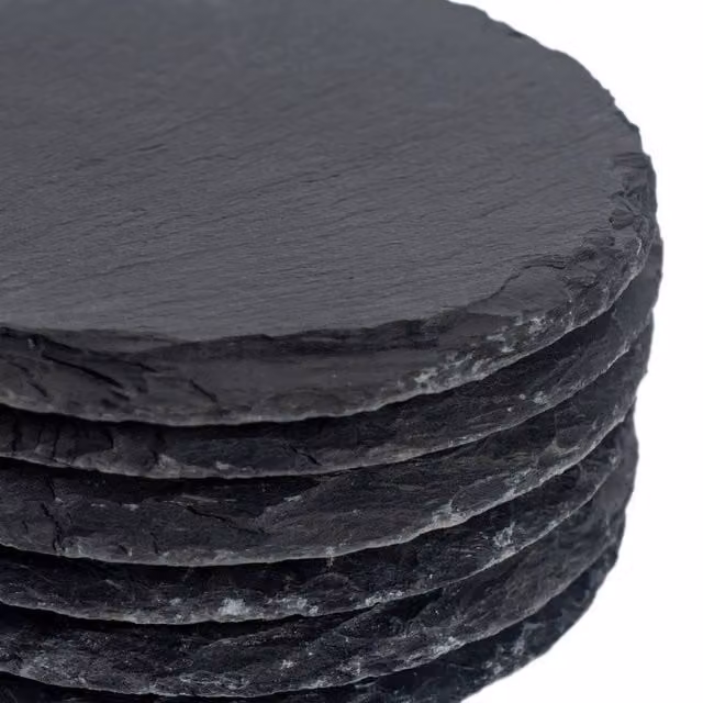FLAVORA Round Black Slate Coasters, Pack of 12, Diameter: 10 cm – 1