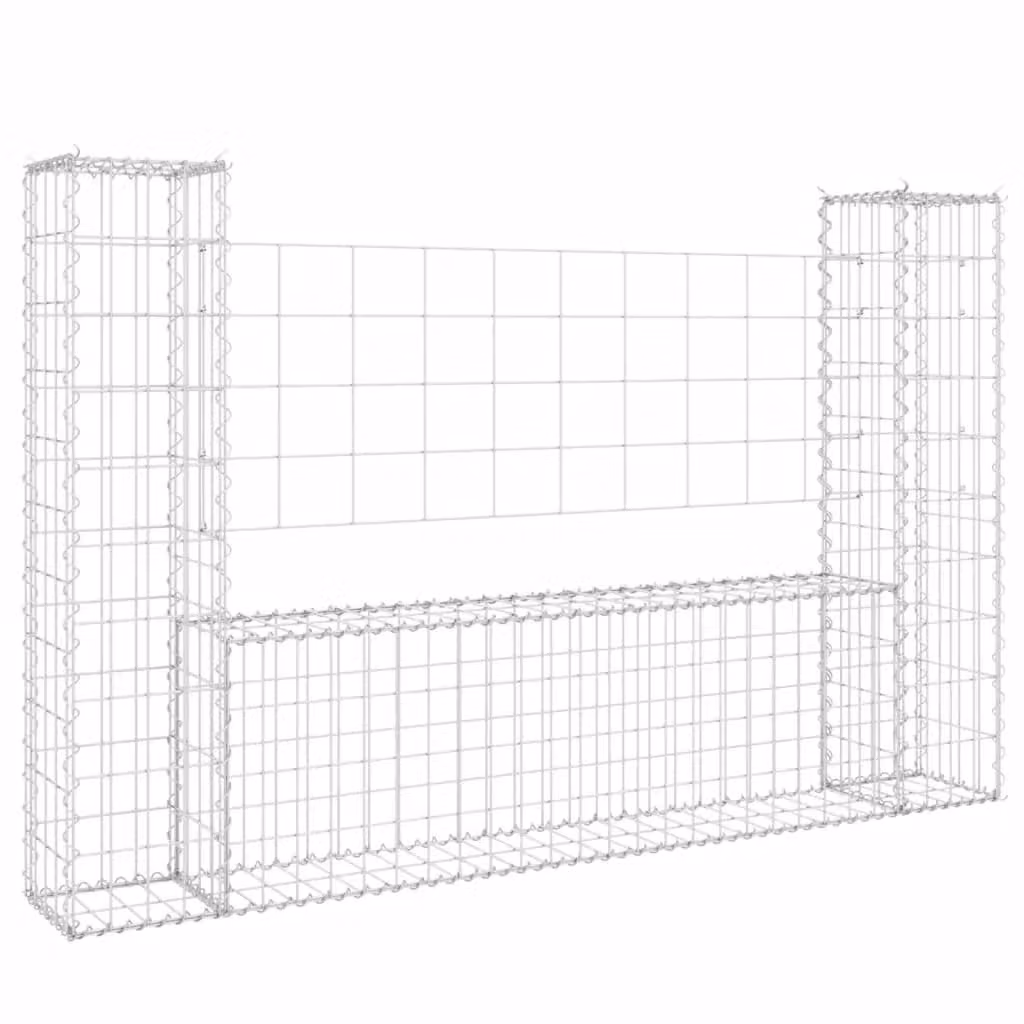 Berkfield Home U-shape Metal Gabion Basket with 2 Posts, Silver, W: 140 cm, D: 20 cm, H: 100 cm – 2