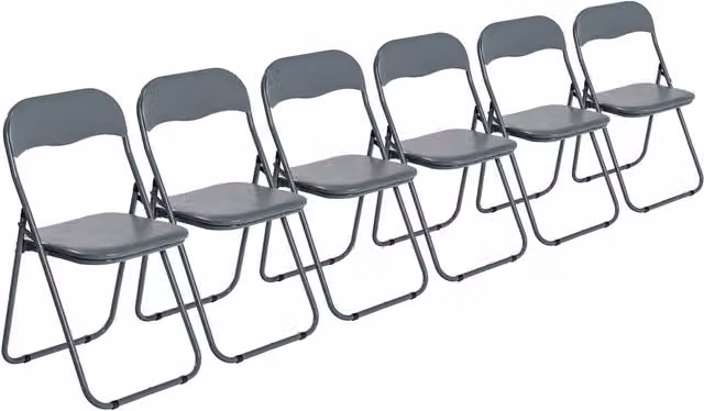 Harbour Housewares Set of 6 Padded Folding Chairs with Metal Frame in Grey – 1
